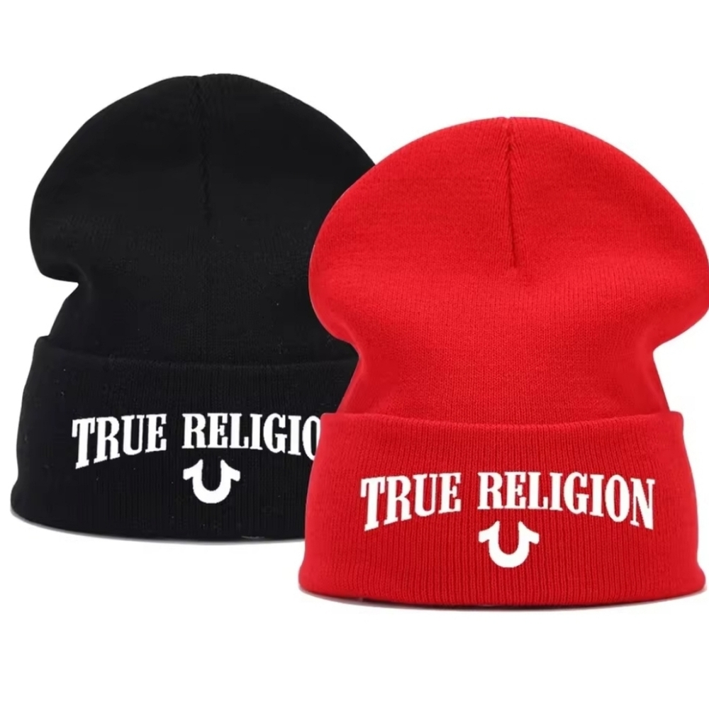 True Religion Black and Red Beanie Set